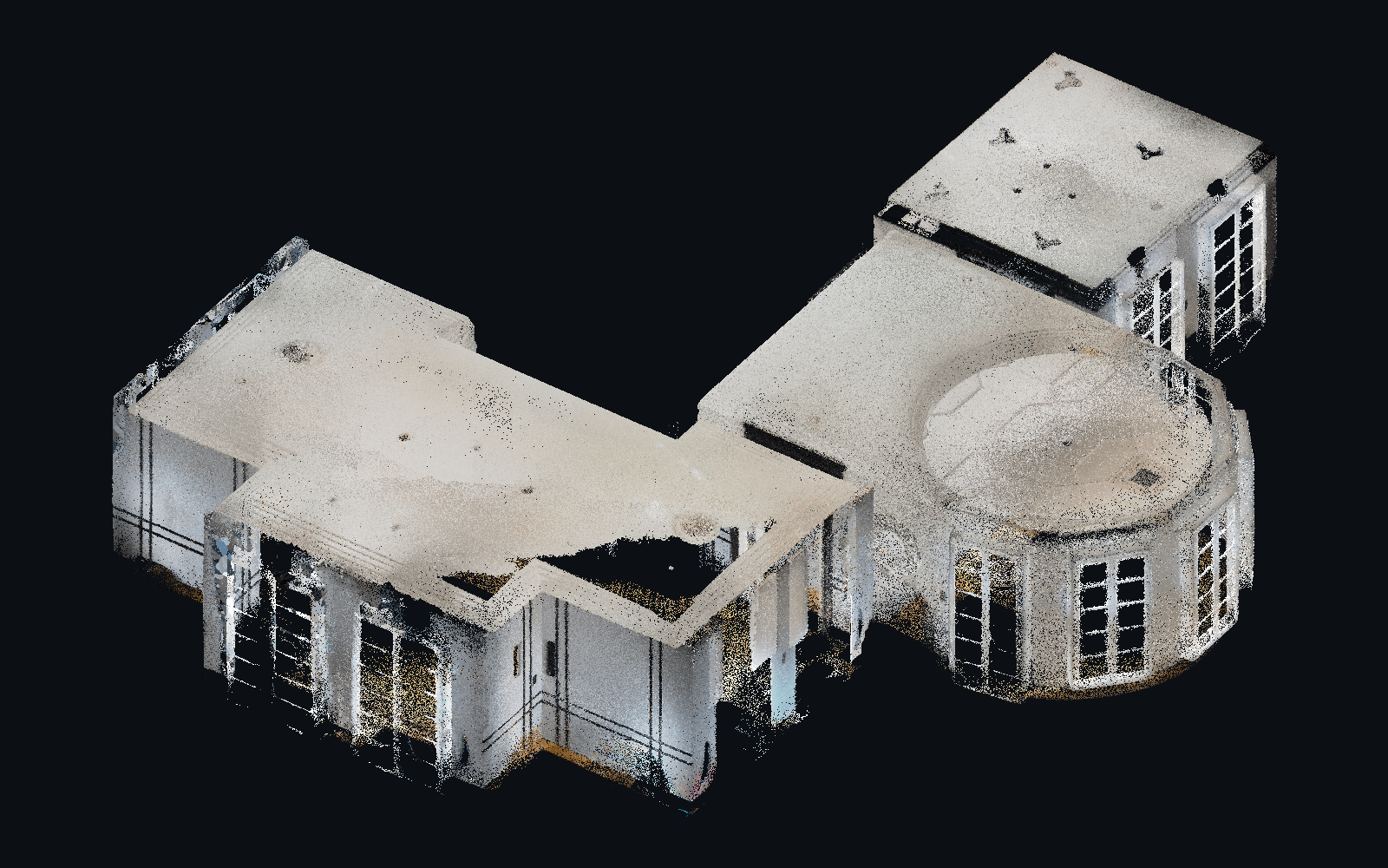 A laser scan of a house as a point cloud in real colour