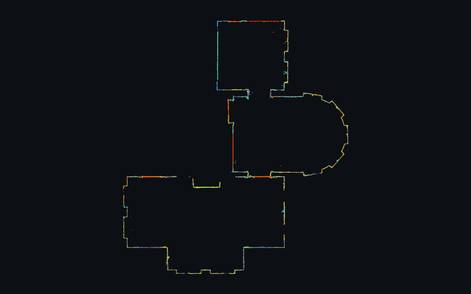 The scan sliced at wall height, seen from above: a floor plan made of points