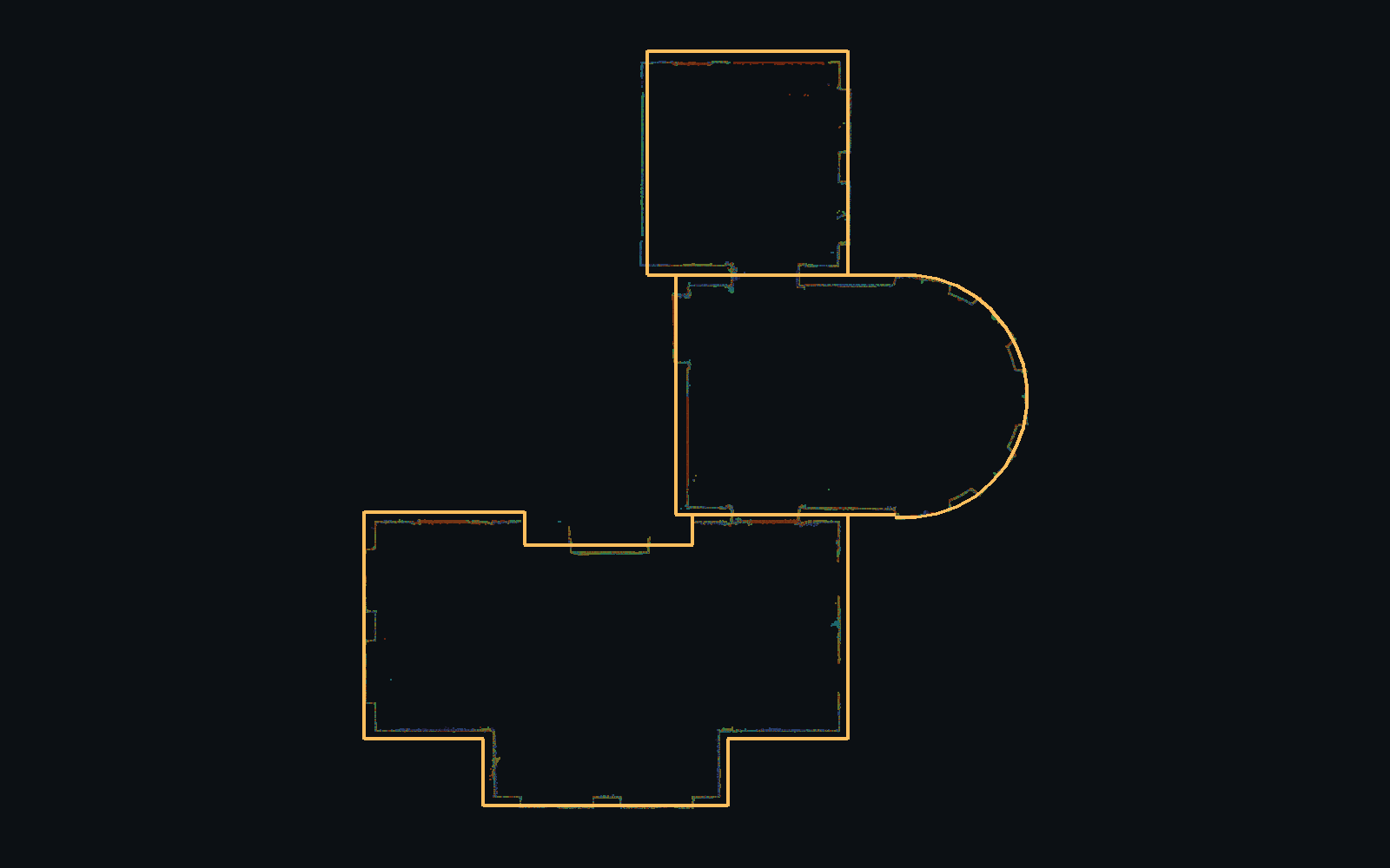 Wall lines traced by the AI agent over the points